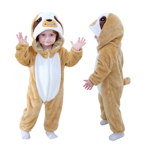 TONWHAR Kids' And Toddlers' Infant Tiger Dinosaur Animal Fancy Dress Costume Outfit Hooded Romper Jumpsuit (0-3 Months/Height:20"-23",Sloth) von Tonwhar