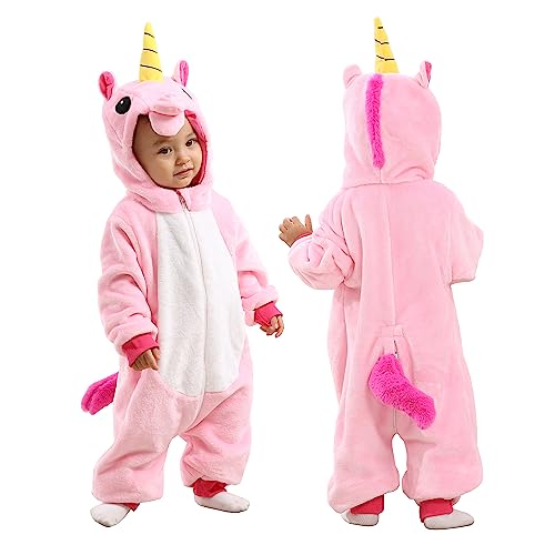 TONWHAR Kids' And Toddlers' Infant Tiger Dinosaur Animal Fancy Dress Costume Outfit Hooded Romper Jumpsuit (3-6 Months/Height:24"-26",Pink Unicorn) von Tonwhar