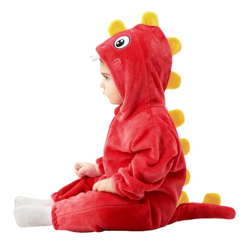TONWHAR Kinder- und Kleinkindkostüm für Babys, Jungen, Mädchen, einteiliger Strampler, Overall (1–3 Monate, roter Dinosaurier) von Tonwhar