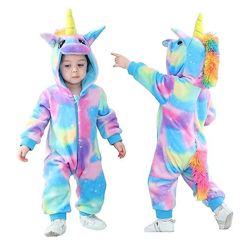 TONWHAR Kostüm Tier Kinder Mädchen Overall Strampler Kinder Halloween Kostüm (blaues Einhorn, 4-5 Jahre/Höhe: 110-115cm) von Tonwhar