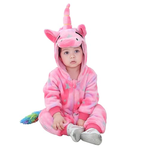 TONWHAR Tieroverall für Jungen und Mädchen, Baby-Strampler für Halloween-Kostüm (rosa Einhorn, 12-18 Monate/Höhe: 73-80cm) von Tonwhar