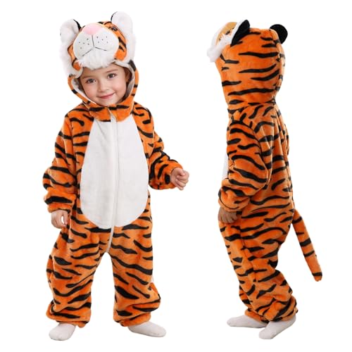 TONWHAR Tiger-Kostüm für Säuglinge und Kleinkinder, Halloween- und Kostüm-Kleidung für Kinder (6-12 Monate, orangefarbener Tiger) von Tonwhar