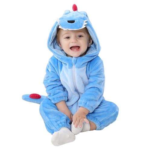 TONWHAR Uni Baby Tier Halloween Kostüm Kinder und Kleinkinder Herbst Winter Outfits Jumpsuit, Blauer Dinosaurier, 1-3 Months von Tonwhar