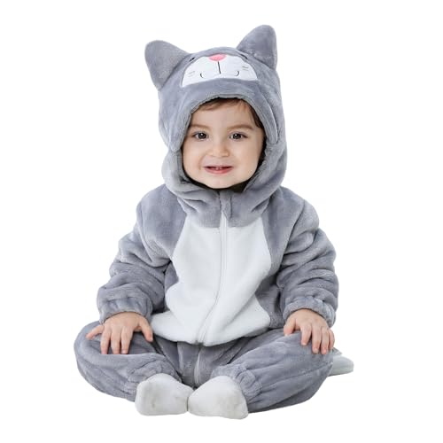 TONWHAR Uni Baby Tier Halloween Kostüm Kinder und Kleinkinder Herbst Winter Outfits Jumpsuit, Graue Katze, 4-5 Jahre von Tonwhar