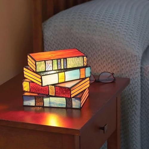 Tonysa Lampe mit Gestapelten Büchern, Glaslampe mit Gestapelten Büchern, Buntglas-Bücherlampe, Vintage-Nachttisch-Schreibtisch-Buchlampen, Tischlampe mit Leseecke-Beleuchtung, Tonysa Lampe mit Gestapelten Büchern, Glaslampe mit Gestapelten Büchern, Buntglas-Bücherlampe, Vintage-Nachttisch-Schreibtisch-Buchlampen, Tischlampe mit Leseecke-Beleuchtung, von Tonysa