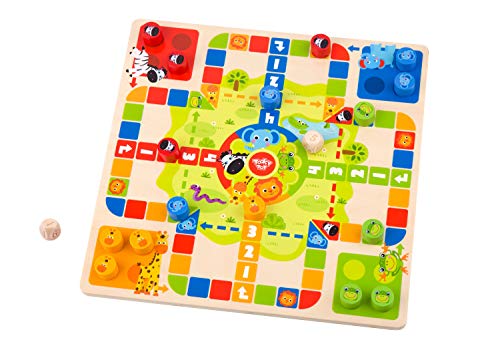 Tooky Toy 921 TY848 EA Wooden 2 in 1 Ludo/Snakes and Ladders, Multi-Coloured von Tooky Toy