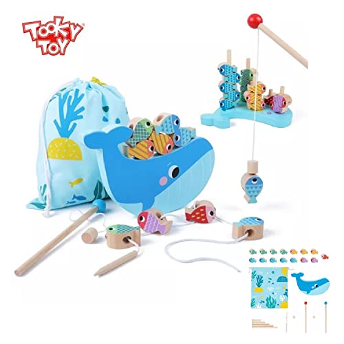 Tooky Toy Angelspiel TH698 Holz 25-teilig Stapelspiel, Fädelspiel, Steckspiel, Farbe:blau von Tooky Toy