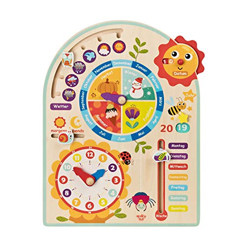 Tooky Toy Kalenderuhr Jahresuhr - Kinder Lernuhr - Holz Spielzeug Lern-Spielzeug - Uhr - Jahreszeiten - Wetter aus Holz von Tooky Toy