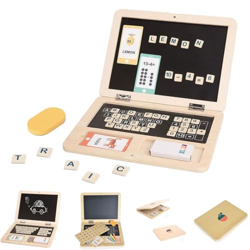 Tooky Toy Kinderspielzeug Holz-Laptop TH819, Magnet-Buchstaben, Bunte Kreide, Farbe:beige von Tooky Toy