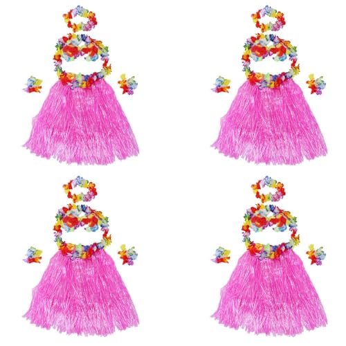 Toolvvik 24 Set Hawaii-Grasrock, Hula-Lei-Armband, Girlande, Kostüm – Rosa von Toolvvik