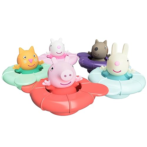 Tomy Toomies Peppa's Pool Party - 5 verbindende Ringbecher mit 5 Peppa Pig & Friends Water Squirter Babyspielzeug – Badewannenspielzeug +18 Monate - Baby Badespielzeug & Planschbecken Spielzeug von TOOMIES Bath Toys