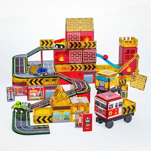 Magnetische Bausteine, Bausteine für Straß- und Feuerwehrthema, Magnete Kinder, Magnetbausteine mit Kran, Straße, Fahrzeugen, Magnetspiel als Geschenk für Jungen und Mädchen ab 3 Jahren Magnetische Bausteine, Bausteine für Straß- und Feuerwehrthema, Magnete Kinder, Magnetbausteine mit Kran, Straße, Fahrzeugen, Magnetspiel als Geschenk für Jungen und Mädchen ab 3 Jahren von Tooysea