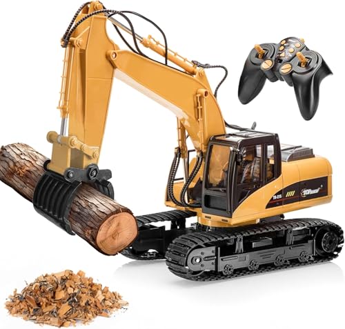 Top Race Ferngesteuerter Bagger Spielzeug mit Schaufel, 15-Kanal, RC Bagger mit Licht und Sound, Metall Traktor für Erwachsene und Kinder, Jungen und Mädchen von Top Race
