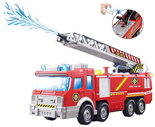 ToyZe® Fire Pump Feuerwehrauto mit Wasserpumpe und ausziehbarer Leiter mit Blinklichtern und Sirenen, batteriebetriebenes Bump & Go-Action-Spielzeug, Rot von Top Race
