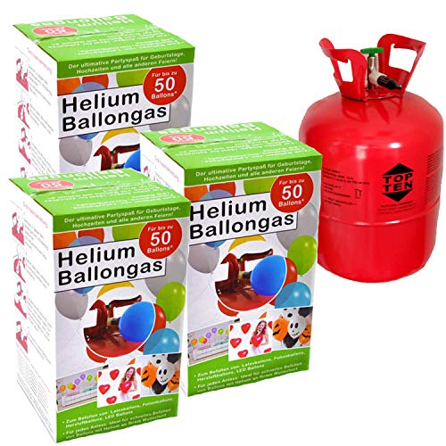 Top Ten 3X Helium-Flasche für ca. 150 Luftballons Folienballons Ballongas 420 Liter (0,42 m³) von Top Ten