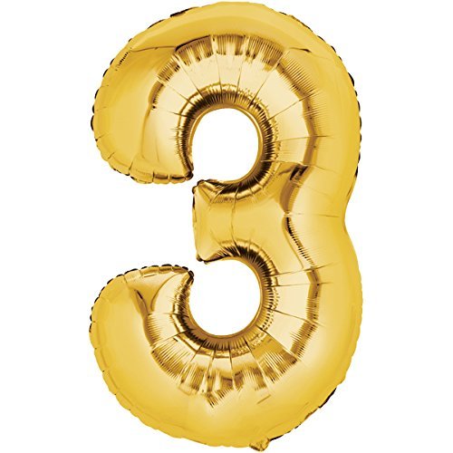 Folienballon 80cm GOLD Zahlenballon, Luftballon, Geburtstag, Zahl für Helium und Luftfüllung geeignet (Zahl: 3) von TOP TEN
