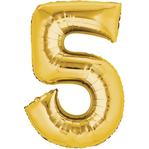 Top Ten Folienballon 80cm Gold Zahlenballon, Luftballon, Geburtstag, Zahl für Helium und Luftfüllung Geeignet (Zahl: 5) von Top Ten