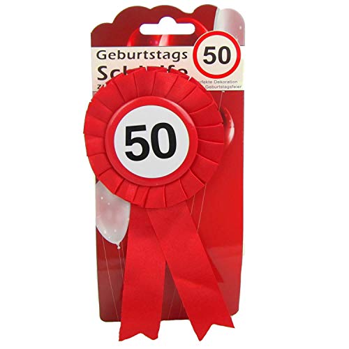 Top Ten Geburtstags - Schleife 50 Button inkl. Sicherheitsnadel Abzeichen zum anstecken oder Dekoration Party von Top Ten