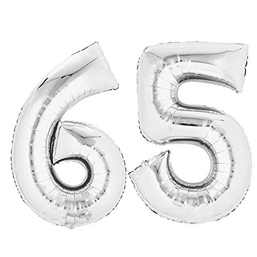 Top Ten XXL Folienballon 80 cm Silber 65 Zahlenballon, Luftballon, Geburtstag, Heliumballon von Top Ten