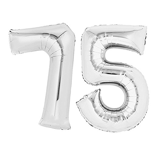 Top Ten XXL Folienballon 80 cm Silber 75 Zahlenballon, Luftballon, Geburtstag, Heliumballon von Top Ten
