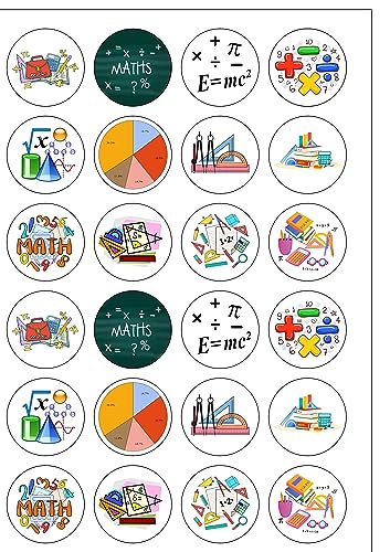 24 vorgeschnittene runde Mathematik-Schul-Themen, essbares Oblatenpapier, Kuchendekoration von Top That
