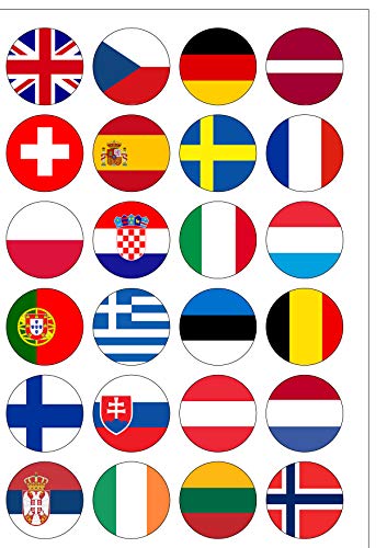 24 vorgeschnittene runde europäische Flaggen Europa Eurovision Party Themed essbares Oblatenpapier Kuchendekoration von Top That