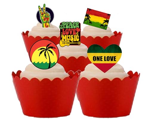 27 Kuchendekorationen aus essbarem Oblatenpapier mit Reggae-Rastafari-Musikmotiv 27 Kuchendekorationen aus essbarem Oblatenpapier mit Reggae-Rastafari-Musikmotiv von Top That
