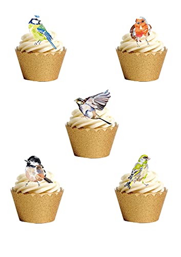 Top That 30 Kuchendekorationen aus Esspapier, Motiv: Gartenvögel, zum Aufstellen Top That 30 Kuchendekorationen aus Esspapier, Motiv: Gartenvögel, zum Aufstellen von Top That