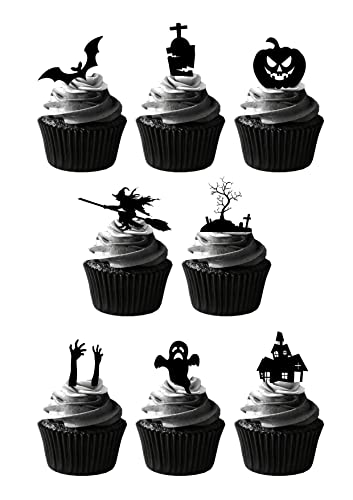 Top That 36 Stück Halloween-Kuchendekorationen mit gruseliger Silhouette, essbares Oblatenpapier von Top That