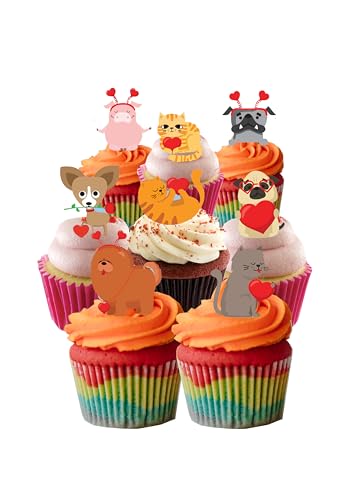 36 aufrecht stehende süße Haustiere, Katzen, Hunde, Tiere, Valentinstags-Herzen, essbare Oblatenpapier-Kuchenaufsätze, Dekorationen 36 aufrecht stehende süße Haustiere, Katzen, Hunde, Tiere, Valentinstags-Herzen, essbare Oblatenpapier-Kuchenaufsätze, Dekorationen von Top That