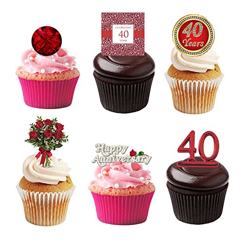 Essbare Kuchendekoration, Cupcake-Aufsteller für den 40. Hochzeitstag, Oblatenpapier, 27 Stück Essbare Kuchendekoration, Cupcake-Aufsteller für den 40. Hochzeitstag, Oblatenpapier, 27 Stück von Top That