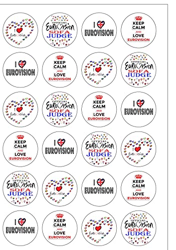 Kuchendekoration, rund, vorgeschnitten, mit Aufschrift "I Love Eurovision", essbar, 24 Stück von Top That