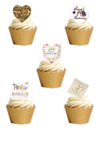 Kuchendekoration zum 30. Hochzeitstag, essbar, Oblatpapier, 24 Stück Kuchendekoration zum 30. Hochzeitstag, essbar, Oblatpapier, 24 Stück von Top That
