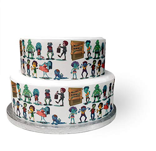 Top That Essbarer Dekorbogen mit Cartoon-Zombie-Halloween-Randband, perfekt zum Dekorieren Ihrer Kuchen, einfach zu verwenden von Top That