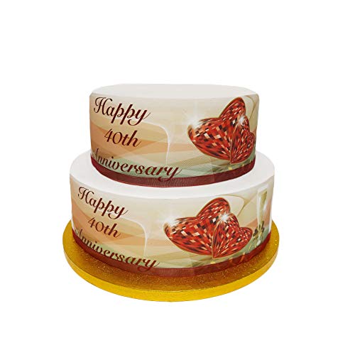 Top That Essbares Deko-Band, Motiv: "Happy 40th 40th Ruby Anniversary" – perfekt für größere Kuchen – einfach zu verwenden von Top That