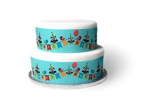 Top That Essbares Deko-Bettlaken, Eule, Happy Birthday, ideal für größere Kuchen, einfach zu verwenden von Top That