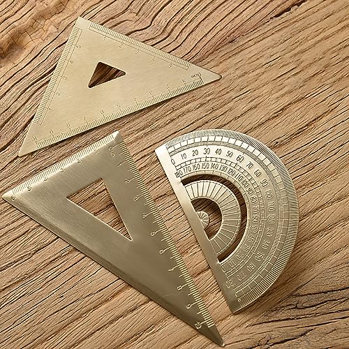 3 Stücke Messing Lineal Set mit Winkelmesser Dreieckige Platte, Goldener Retro Metall Lineal, Student Supplies Zeichenwerkzeug Geodreieck 3 Stücke Messing Lineal Set mit Winkelmesser Dreieckige Platte, Goldener Retro Metall Lineal, Student Supplies Zeichenwerkzeug Geodreieck von TopHomer