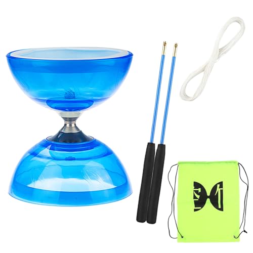 Diabolo Freiläufer mit kugellager Dreifache Lagerung Jonglier-Set, 4 Farben Dreifach Gelagertes Diabolo mit Ersatzschnur 10m, Profi-Stange, Netzbeutel, Blau von TopHomer