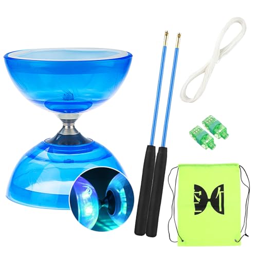 Diabolo Freiläufer mit kugellager Dreifache Lagerung Set, 4 Farben Blinkendes Dreifachlager-Diabolo mit Ersatzseil 10m, Profi-Stange, Netzbeutel von TopHomer