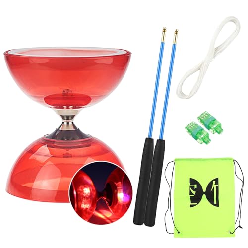 Diabolo Freiläufer mit kugellager Dreifache Lagerung Set, 4 Farben Blinkendes Dreifachlager-Diabolo mit Ersatzseil 10m, Profi-Stange, Netzbeutel von TopHomer