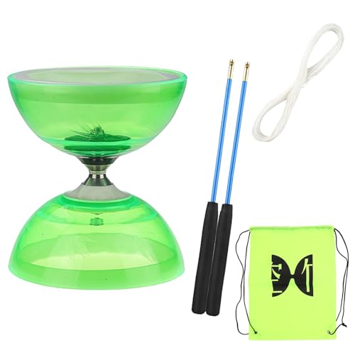 Diabolo Freiläufer mit kugellager Dreifache Lagerung Jonglier-Set, 4 Farben Dreifach Gelagertes Diabolo mit Ersatzschnur 10m, Profi-Stange, Netzbeutel, Grün von TopHomer