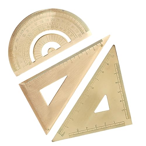 Metall Lineal Set - Studenten Goldener Dreieckige Platte & Halbkreis Winkelmesser, Zeichenwerkzeug, Schul- und Bürobedarf von TopHomer
