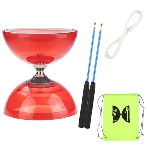 Diabolo Freiläufer mit kugellager Dreifache Lagerung Jonglier-Set, 4 Farben Dreifach Gelagertes Diabolo mit Ersatzschnur 10m, Profi-Stange, Netzbeutel, Rot von TopHomer