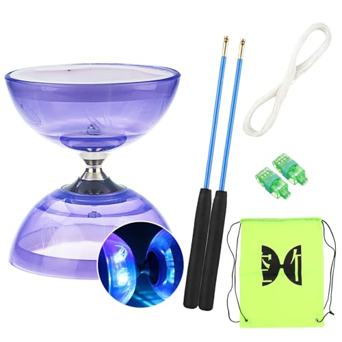 TopHomer Diabolo Freiläufer mit kugellager Dreifache Lagerung Set, 4 Farben Blinkendes Dreifachlager-Diabolo mit Ersatzseil 10m, Profi-Stange, Netzbeutel von TopHomer