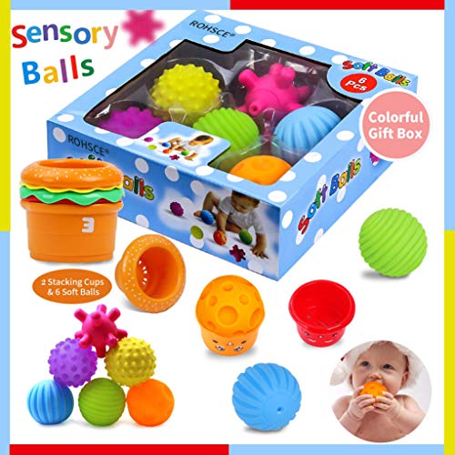 Sensory Balls for Kids - Textured Multi Ball Set for Babies & Toddlers, 6 Colorful Soft and Squeezy Sensory Toys with Stacking Cups - Stress Relief Toy for Kids & Sensory Balls for Toddlers von VintageⅢ