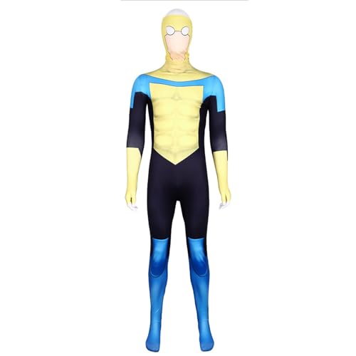 Anime Invincible Cosplay Kostüm Erwachsene Kinder Mark Grayson Cosplay Jumpsuit Omni-Man Kostüm Bodysuit Atom Eve Outfits Unisex Anime Rollenspiel Anzug Full Set Kleidung Overall(Yellow,180) von Topassion