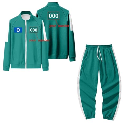 Topassion Personalisierte 𝙎𝙦𝙪ἰ𝙙 𝑮𝙖𝙢𝐞 Spiel 3 Anzug Unisex Cosplay Anzug Set für Erwachsene/Kinder Costume 𝙎𝙦𝙪ἰ𝙙 𝑮𝙖𝙢𝐞 Sweatshirt Hose Costume Merch Number Spielkostüm(Green,S) von Topassion