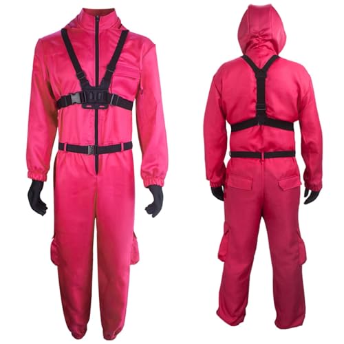 Topassion 𝙎𝙦𝙪ἰ𝙙 𝑮𝙖𝙢𝐞 Kostüm Staffel 3,Soldat Cosplay Jumpsuit Set,Unisex Overall mit Handschuh Schärpe Kapuze ohne Maske,Costume Merch Faschingskostüme Verkleidung(Red,S) von Topassion