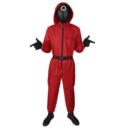 Topassion 𝙎𝙦𝙪ἰ𝙙 𝑮𝙖𝙢𝐞 Kostüm Staffel 3,Soldat Cosplay Jumpsuit Set,Unisex Overall mit Handschuh Schärpe Kapuze ohne Maske,Costume Merch Faschingskostüme Verkleidung(Wine red,9 Jahre) von Topassion