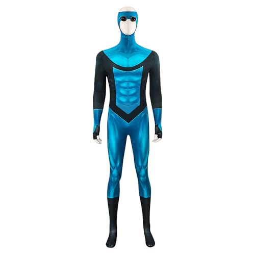Topassion Unisex Cosplay Bodysuit Anime Invincible Cosplay Kostüm Unbesiegbarer Body Omni-Man Kostüm Anime Rollenspiel Anzug Cosplay Jumpsuit Kleidung Superheld Outfits für Halloween Party(Blue,M) von Topassion
